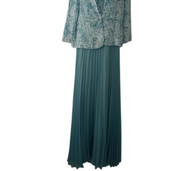 Alex Evenings Womens 2 PC Pleated Maxi Jacket Dress in Caribbean Seafoam 10 New - Picture 3 of 7